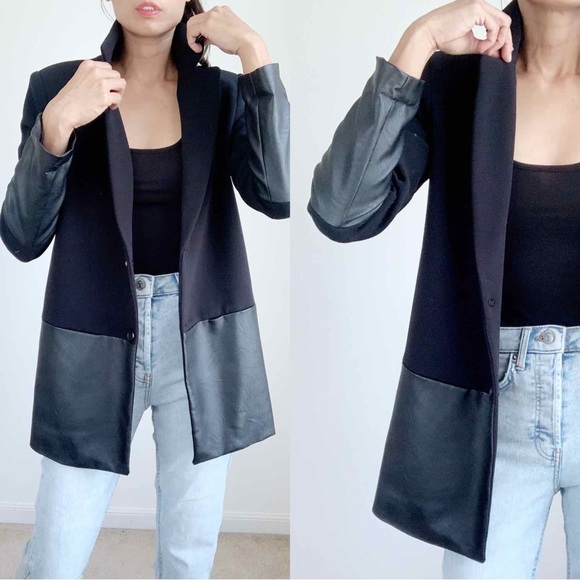 VEGAN LEATHER CONTRAST COAT JACKET - Picture 5 of 5